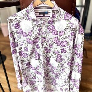 Rare Ted Baker Grey Lilac Purple Dress Shirt 38 15.5 neck & Abalone Buttons